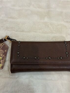 Sam & Hadley Wallet Brown Stud-Trim Women's Wallet Clutch